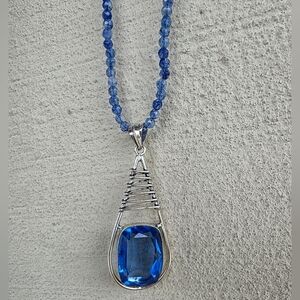 Blue Tanzanite Gemstone Pendant Necklace in 925 Sterling Silver (2.85")